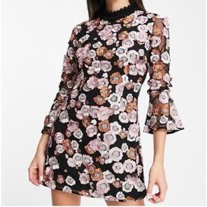 NWT FRENCH CONNECTION Astrida Aliyha Lace Embroidered Mini Dress Moonless Sz‎ 12